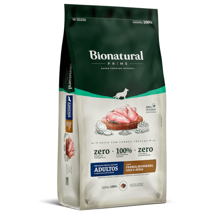 Ração Bionatural Prime para Cães Adultos de Porte Médio e Grande Sabor Frango, Blueberry, Coco e Aveia 2,5KG