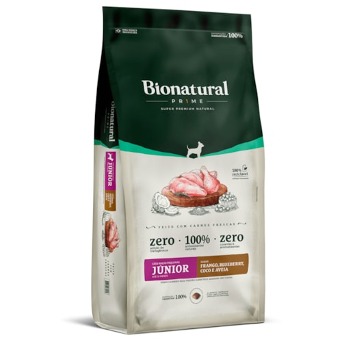 Ração Bionatural Prime para Cães Filhotes de Porte Pequeno Sabor Frango, Blueberry, Coco e Aveia 10,1KG