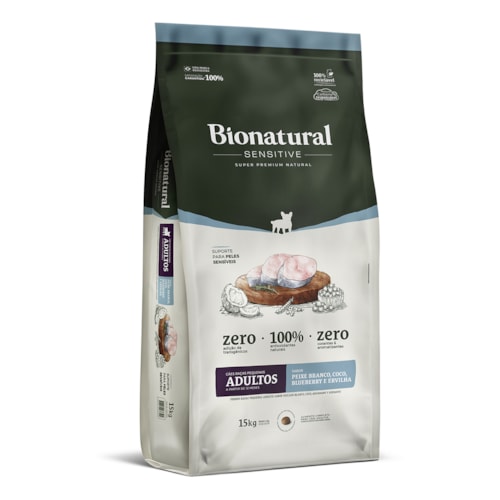 Ração Bionatural Sensitive Peixe Branco Cães Adultos Raças Pequenas 15 kg