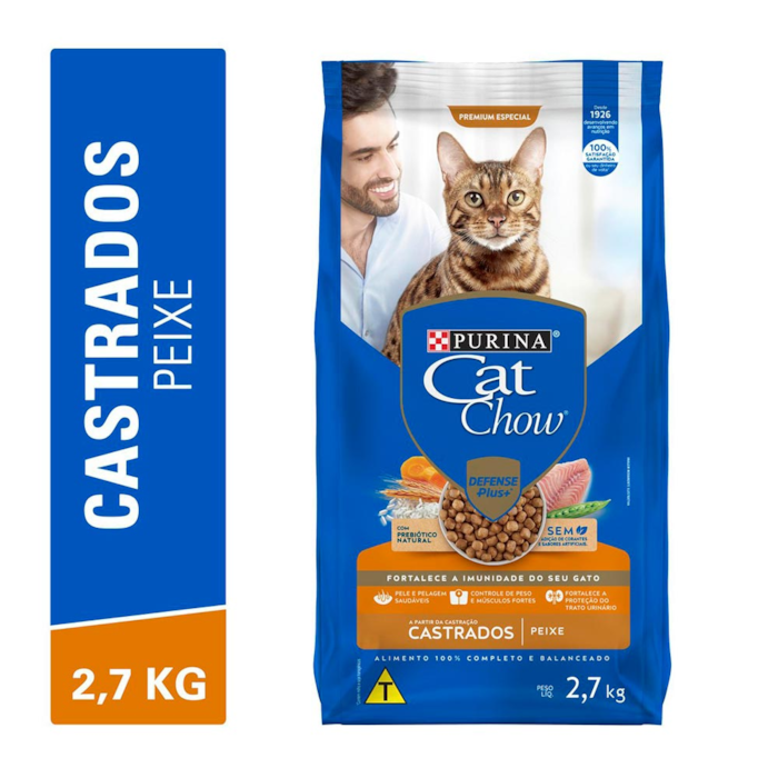 Ração Cat Chow para Gatos Adultos Castrados Sabor Peixe 2,7KG