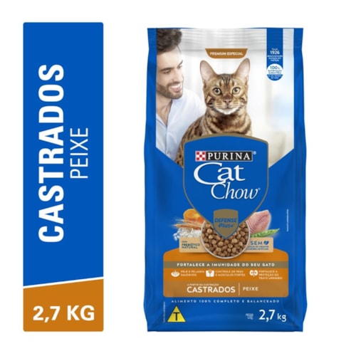 Ração Cat Chow para Gatos Adultos Castrados Sabor Peixe 2,7KG - imagem adicional