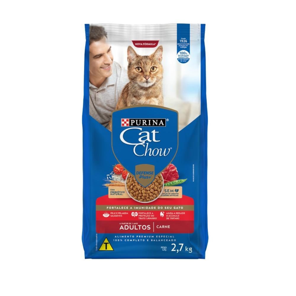 Ração Cat Chow para Gatos Adultos Sabor Carne 2,7KG