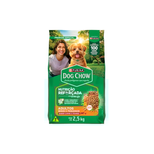 Ração Dog Chow Cães Adultos Raças Pequenas Carne, Frango e Arroz 2,5kg