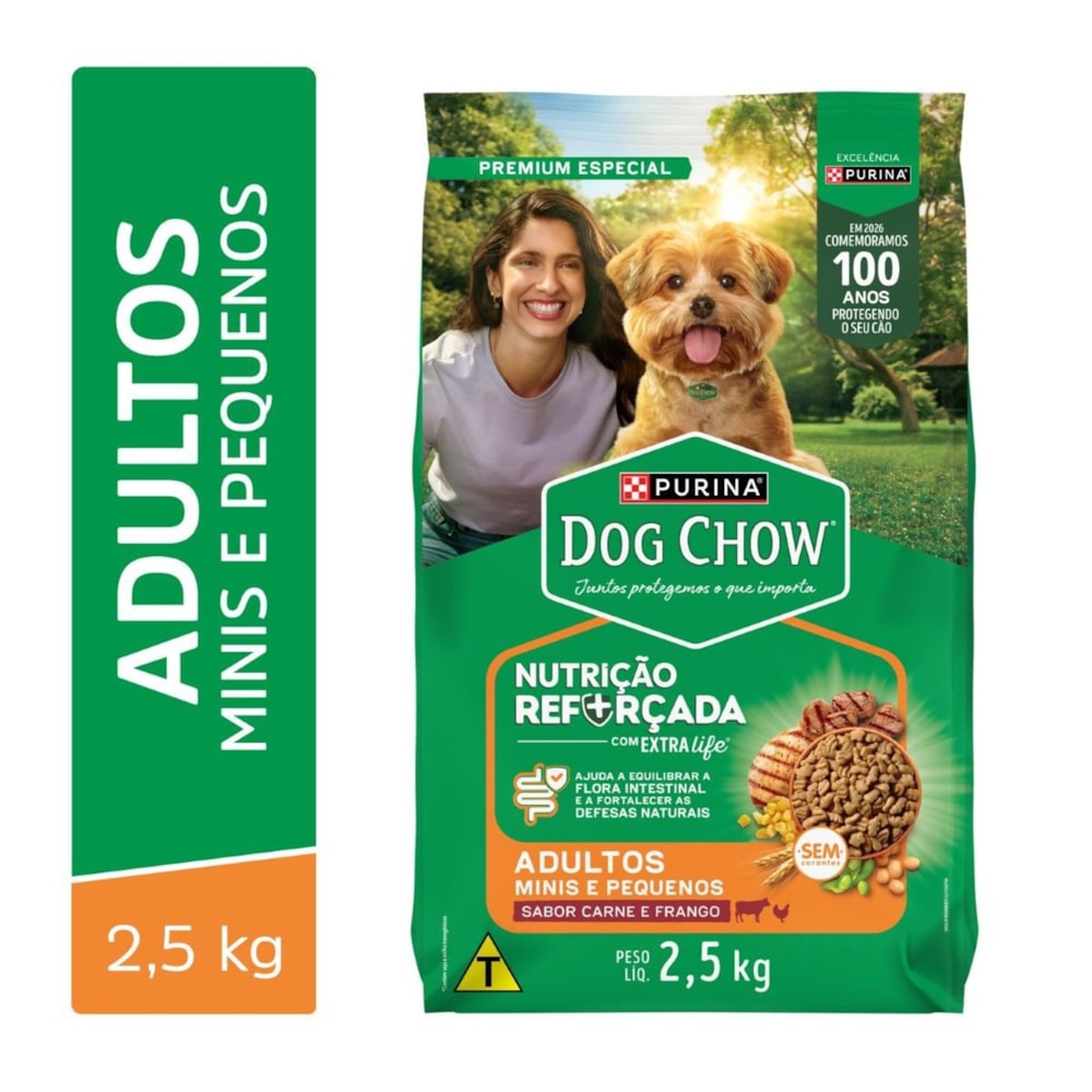 Ração Dog Chow Cães Adultos Raças Pequenas Carne, Frango e Arroz 2,5kg