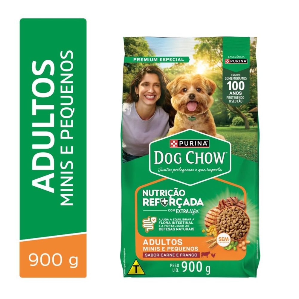 Ração Dog Chow Cães Adultos Raças Pequenas Carne, Frango e Arroz 900g