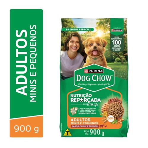 Ração Dog Chow Cães Adultos Raças Pequenas Carne, Frango e Arroz 900g