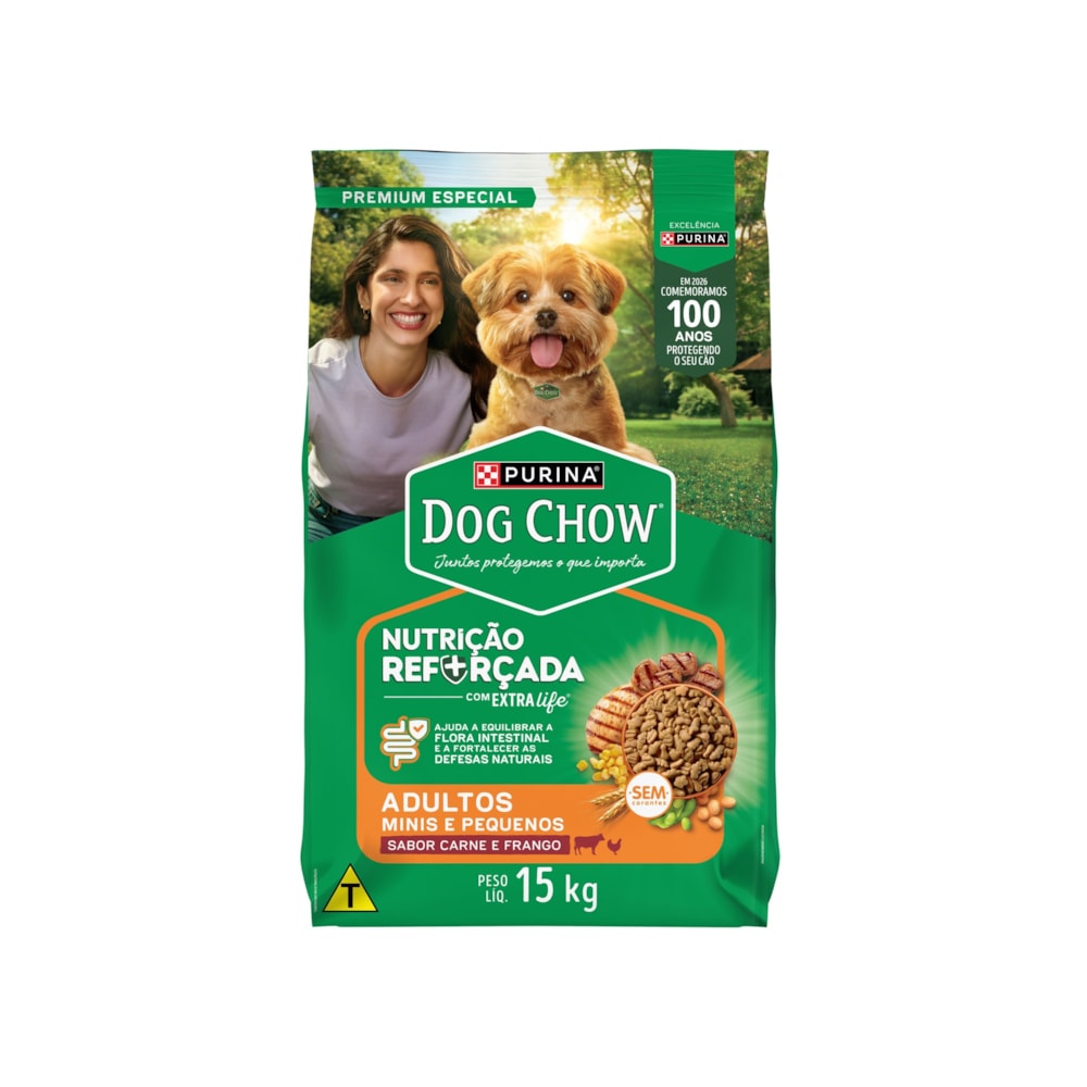 Ração Dog Chow para Cães Adultos de Raças Pequenas Sabor Carne, Frango e Arroz 