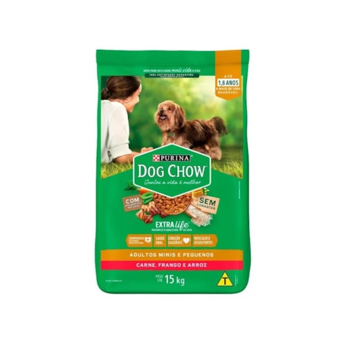Ração Dog Chow para Cães Adultos de Raças Pequenas Sabor Carne, Frango e Arroz 