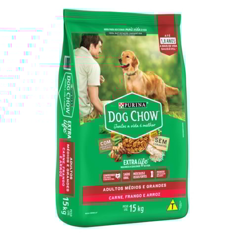 Ração Dog Chow para Cães Adultos Raças Médias e Grandes Sabor Carne, Frango e Arroz 15 kg