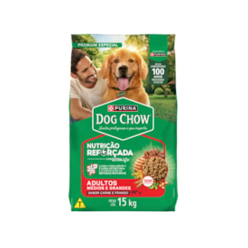 Ração Dog Chow para Cães Adultos Raças Médias e Grandes Sabor Carne, Frango e Arroz 15 kg