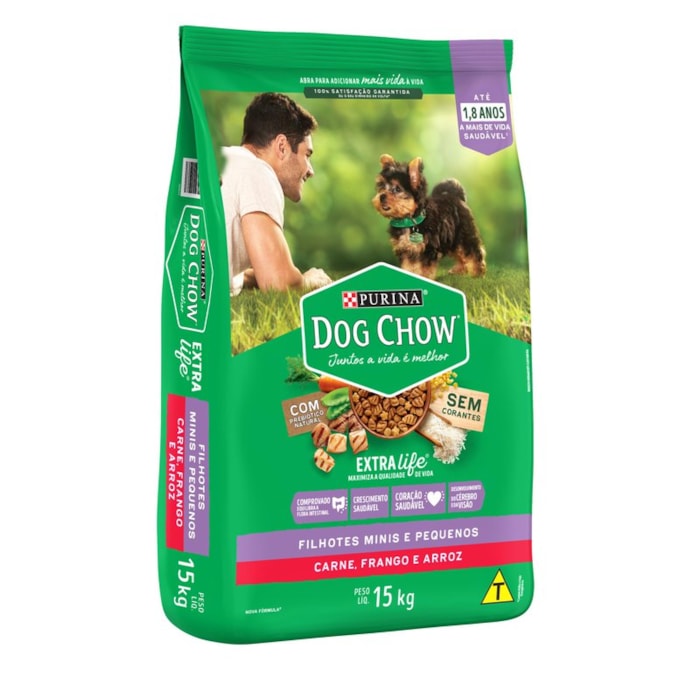 Ração Dog Chow para Cães Filhotes de Raças Minis e Pequenas Sabor Carne, Frango e Arroz 
