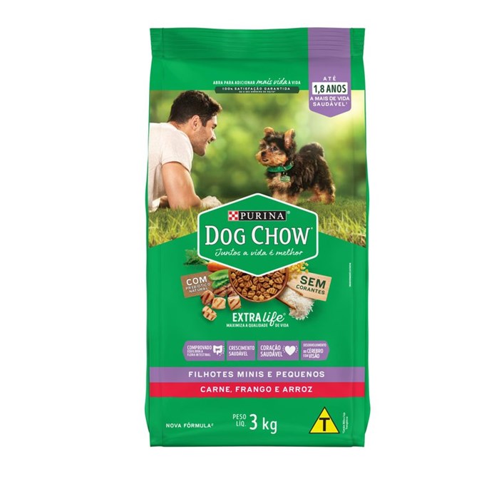 Ração Dog Chow para Cães Filhotes de Raças Minis e Pequenas Sabor Carne, Frango e Arroz 