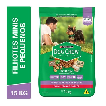 Ração Dog Chow para Cães Filhotes de Raças Minis e Pequenos Sabor Carne, Frango e Arroz 15 kg