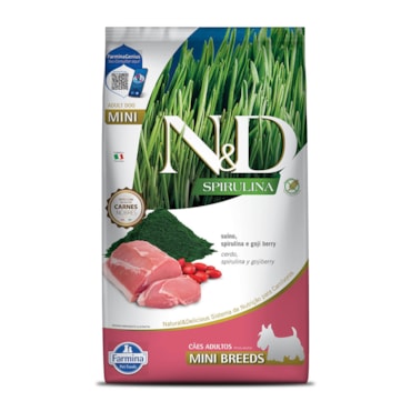 Ração Farmina N&D Spirulina para Cães Adultos de Porte Mini Sabor Suíno