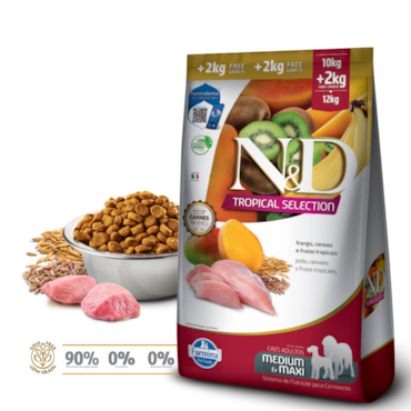 Ração Farmina N&D Tropical Selection Cães Adultos Porte Médio e Grande Frango, Cereais e Frutas Tropicais