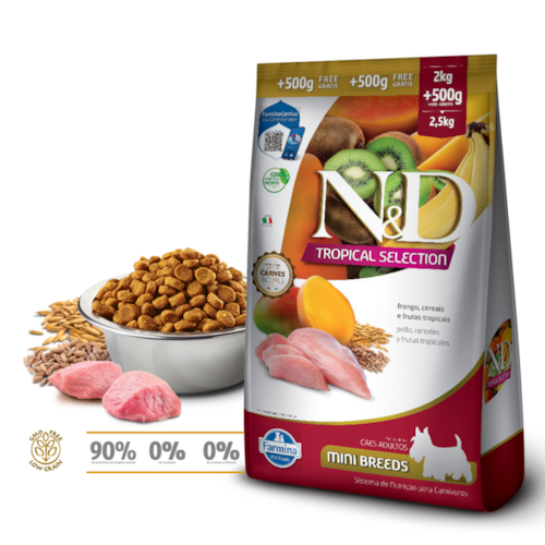 Ração Farmina N&D Tropical Selection Cães Adultos Porte Mini e Pequeno Frango, Cereais e Frutas Tropicais