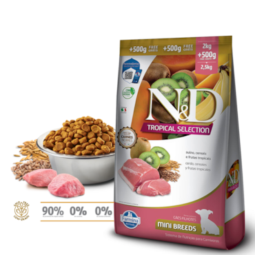Ração Farmina N&D Tropical Selection Cães Filhotes Porte Mini Sabor Suíno, Cereais e Frutas Tropicais