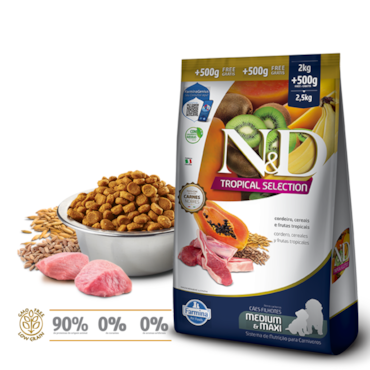 Ração Farmina N&D Tropical Selection Puppy Porte Médio e Maxi Cordeiro, Cereais e Frutas Tropicais