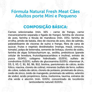 Ração Fórmula Natural Fresh Meat para Cães Adultos de Raças Mini e Pequenas 