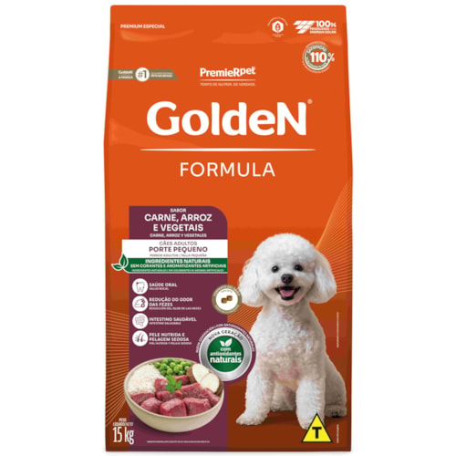 Ração Golden Formula Cães Adultos Porte Pequeno Mini Bits Sabor Carne e Arroz 15kg