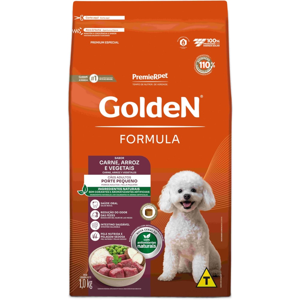 Ração Golden Formula Cães Adultos Porte Pequeno Mini Bits Sabor Carne e Arroz 1kg