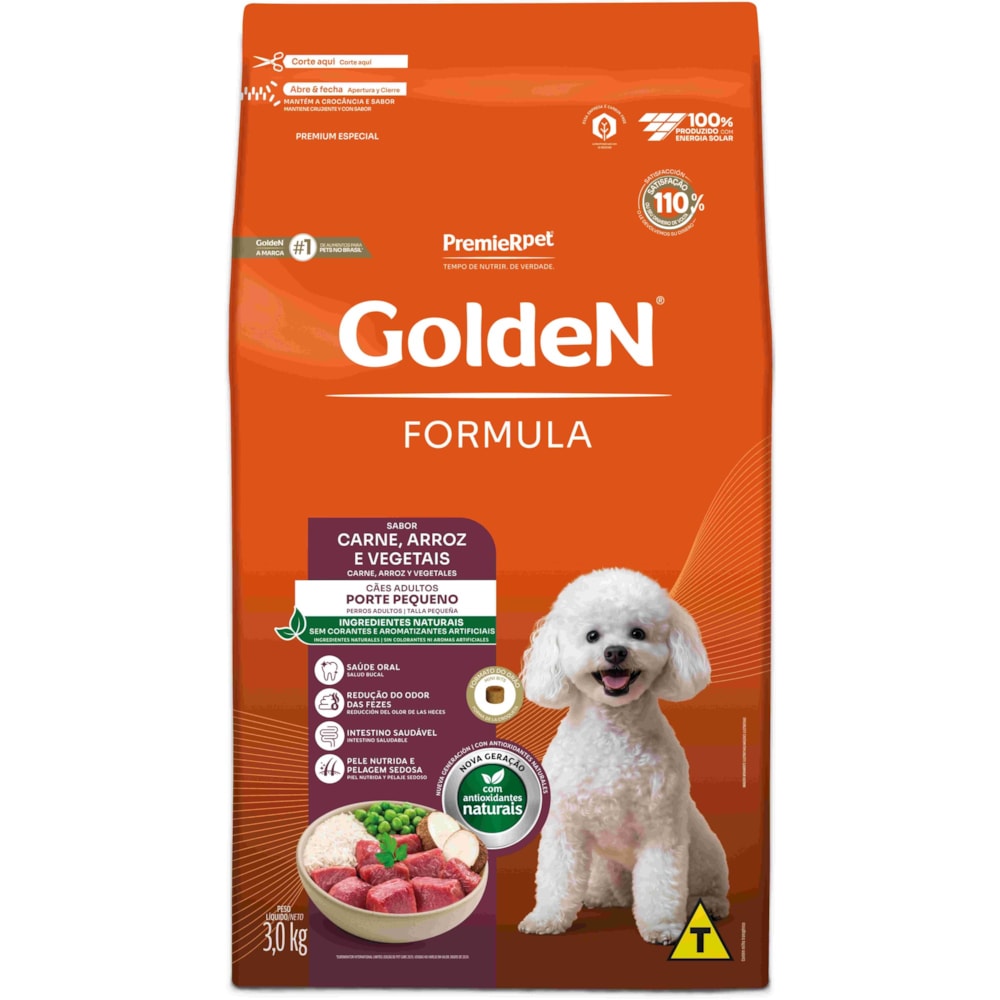 Ração Golden Formula Cães Adultos Porte Pequeno Mini Bits Sabor Carne e Arroz 3kg