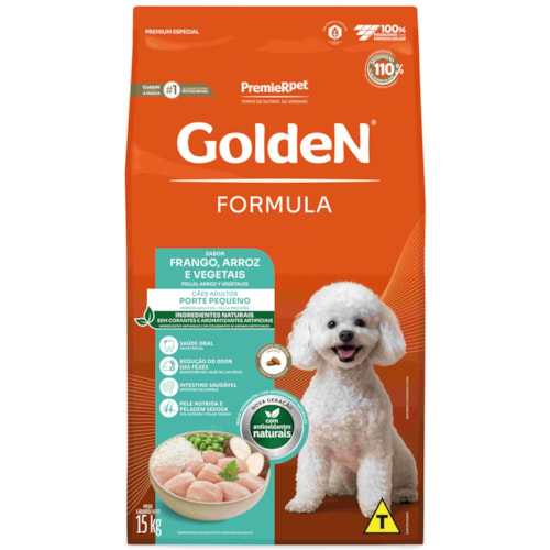 Ração Golden Formula Cães Adultos Porte Pequeno Mini Bits Sabor Frango, Arroz e Vegetais 15kg