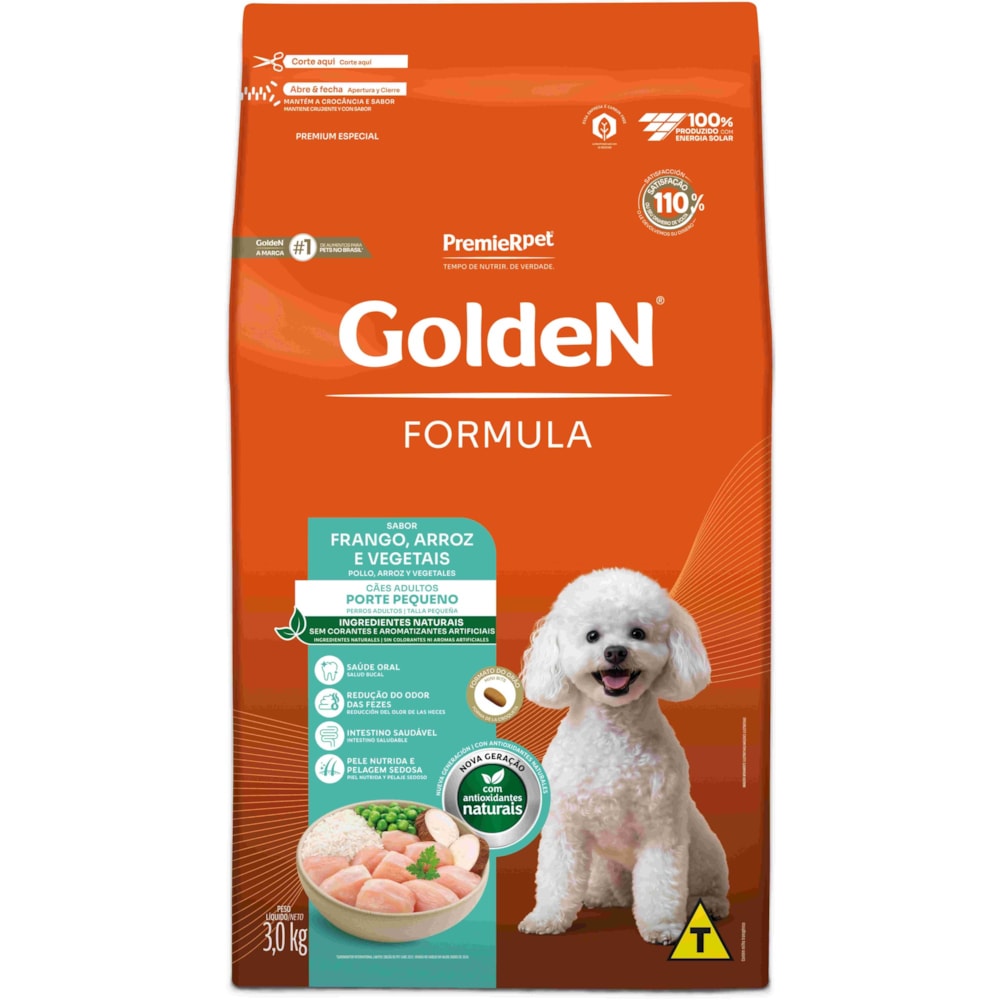 Ração Golden Formula Cães Adultos Porte Pequeno Mini Bits Sabor Frango e Arroz 3kg