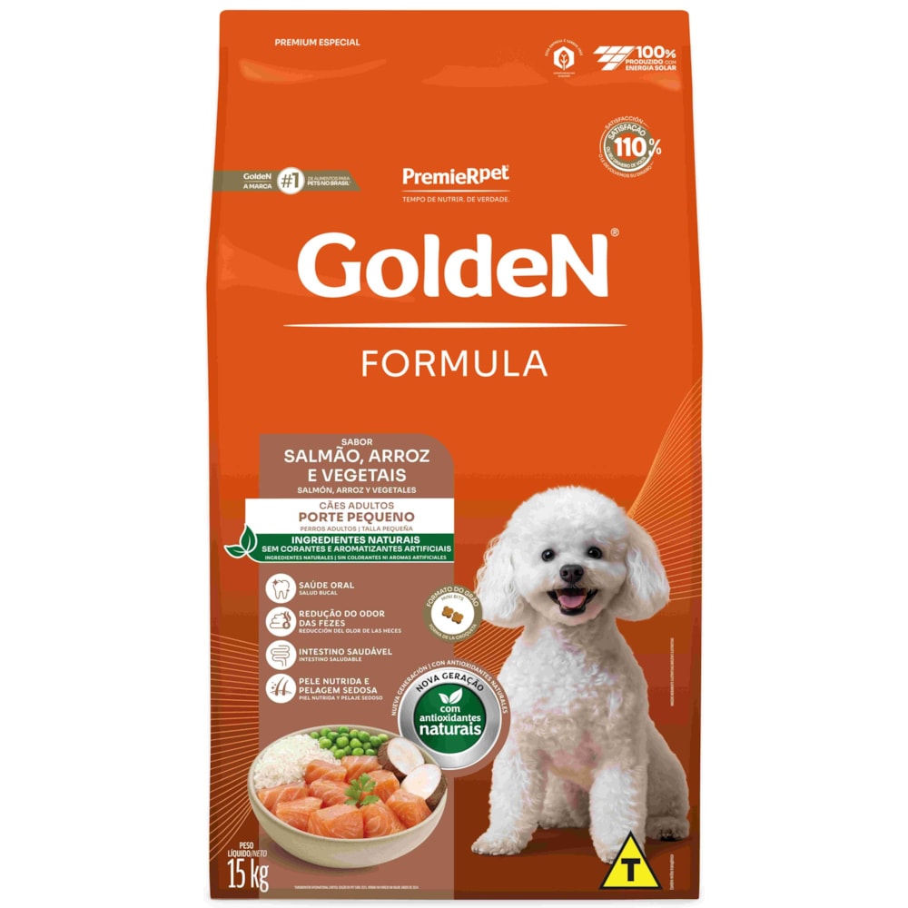 Ração Golden Formula Cães Adultos Porte Pequeno Mini Bits Sabor Salmão e Arroz 15kg