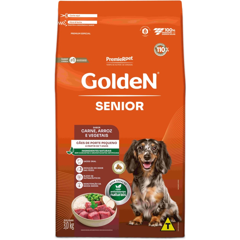 Ração Golden Formula Cães Adultos Senior Porte Pequeno Mini Bits Sabor Carne e Arroz 3kg