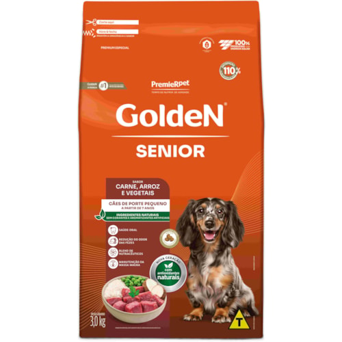 Ração Golden Formula Cães Adultos Senior Porte Pequeno Mini Bits Sabor Carne e Arroz 3kg