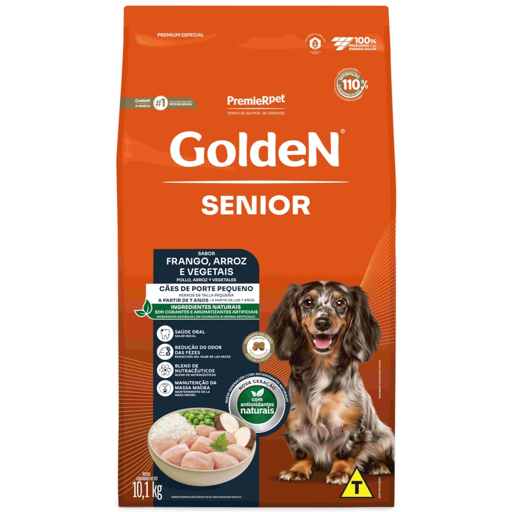 Ração Golden Formula Cães Adultos Senior Porte Pequeno Mini Bits Sabor Frango e Arroz 10,1kg