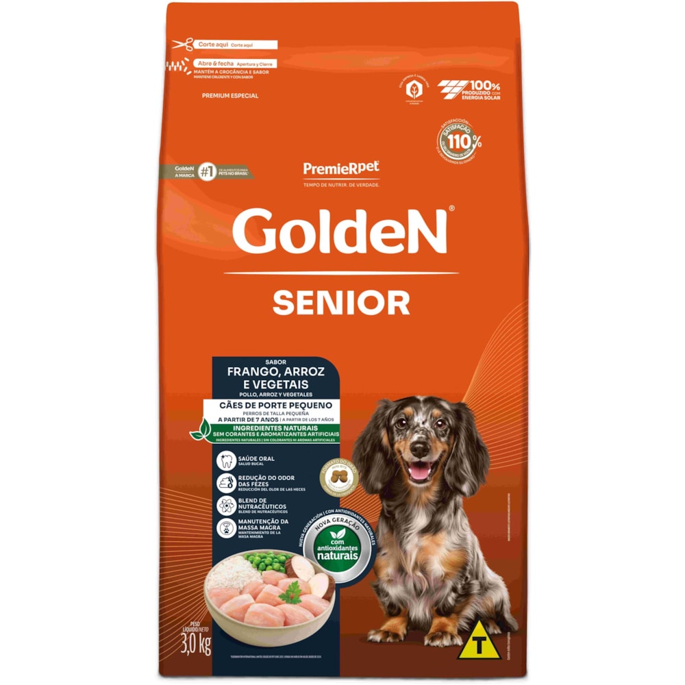 Ração Golden Formula Cães Adultos Senior Porte Pequeno Mini Bits Sabor Frango e Arroz 3kg