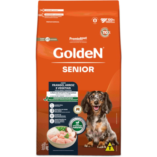 Ração Golden Formula Cães Adultos Senior Porte Pequeno Mini Bits Sabor Frango e Arroz 3kg
