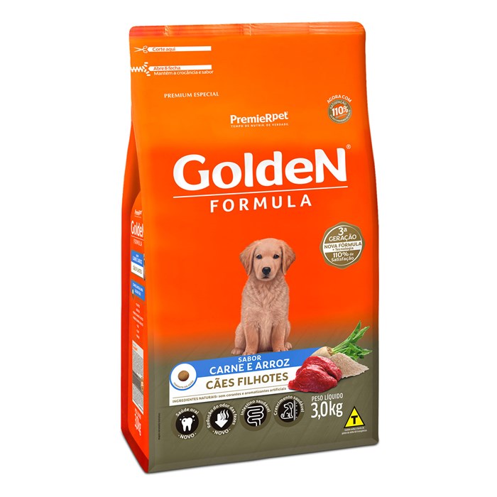 Ração Golden Fórmula Cães Filhotes Carne e Arroz 3,0 kg