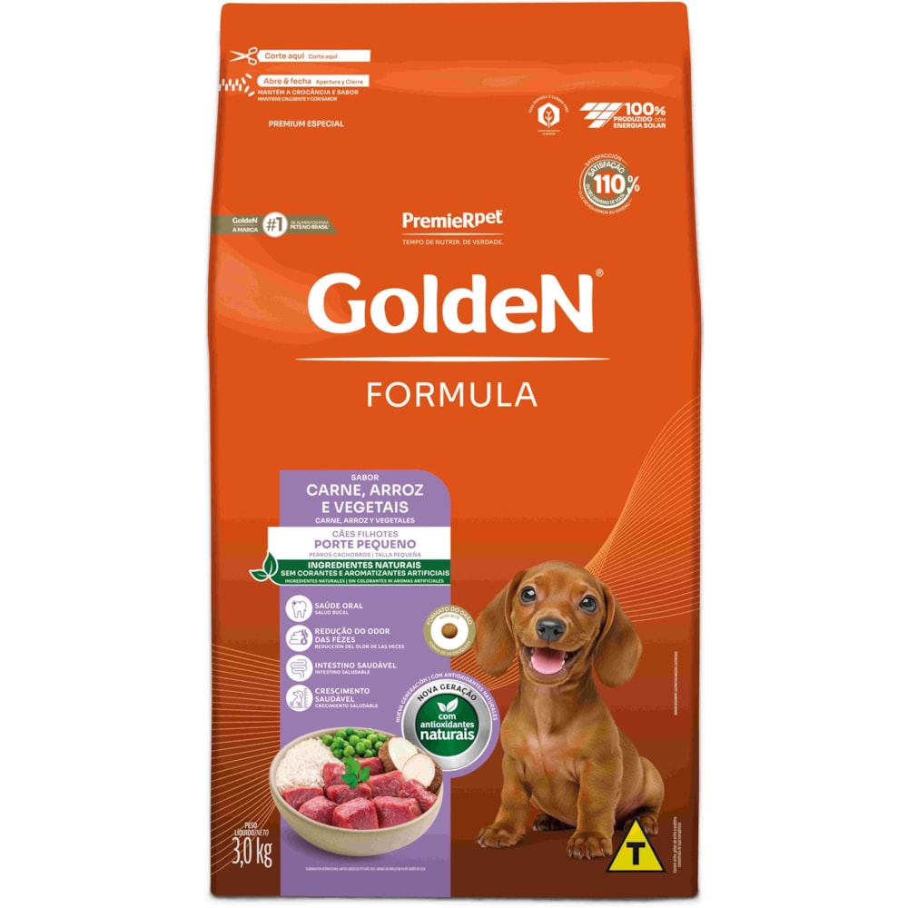 Ração Golden Formula Cães Filhotes Porte Pequeno Mini Bits Sabor Carne e Arroz 3kg