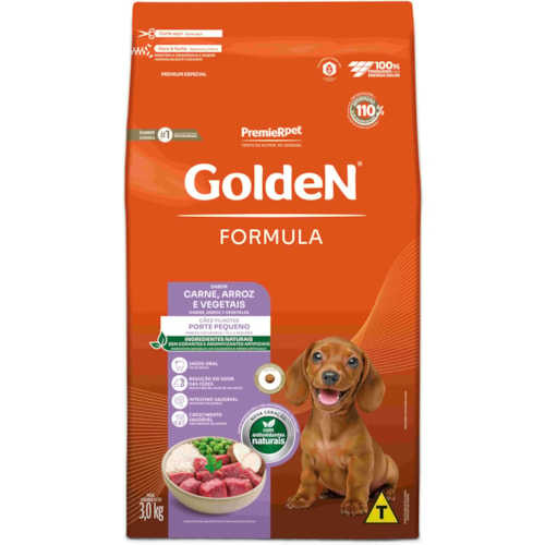 Ração Golden Formula Cães Filhotes Porte Pequeno Mini Bits Sabor Carne e Arroz 3kg