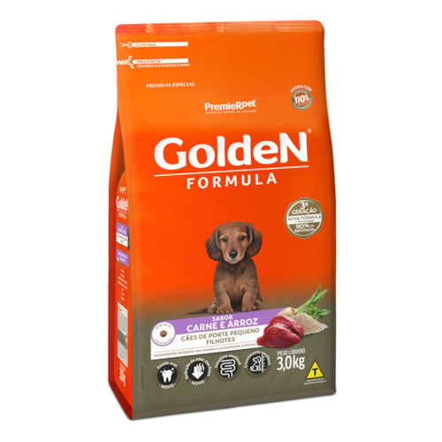 Ração Golden Formula Cães Filhotes Porte Pequeno Mini Bits Sabor Carne e Arroz 3kg - imagem adicional
