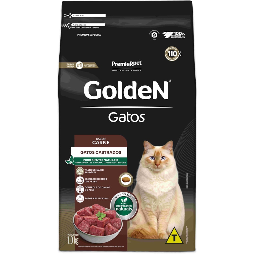Ração Golden Formula Gatos Adultos Castrados Sabor Carne 1kg