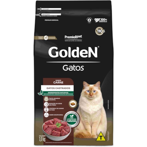 Ração Golden Formula Gatos Adultos Castrados Sabor Carne 1kg - imagem adicional