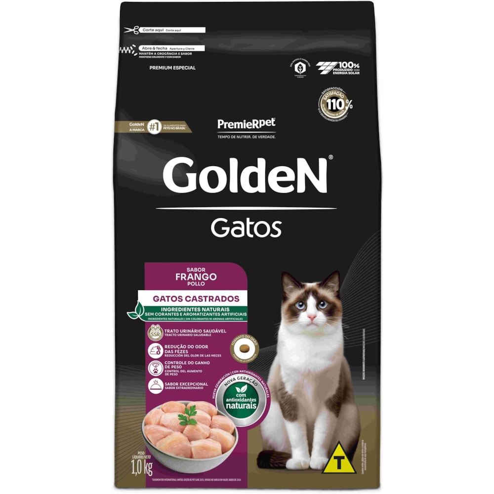 Ração Golden Formula Gatos Adultos Castrados Sabor Frango 1kg
