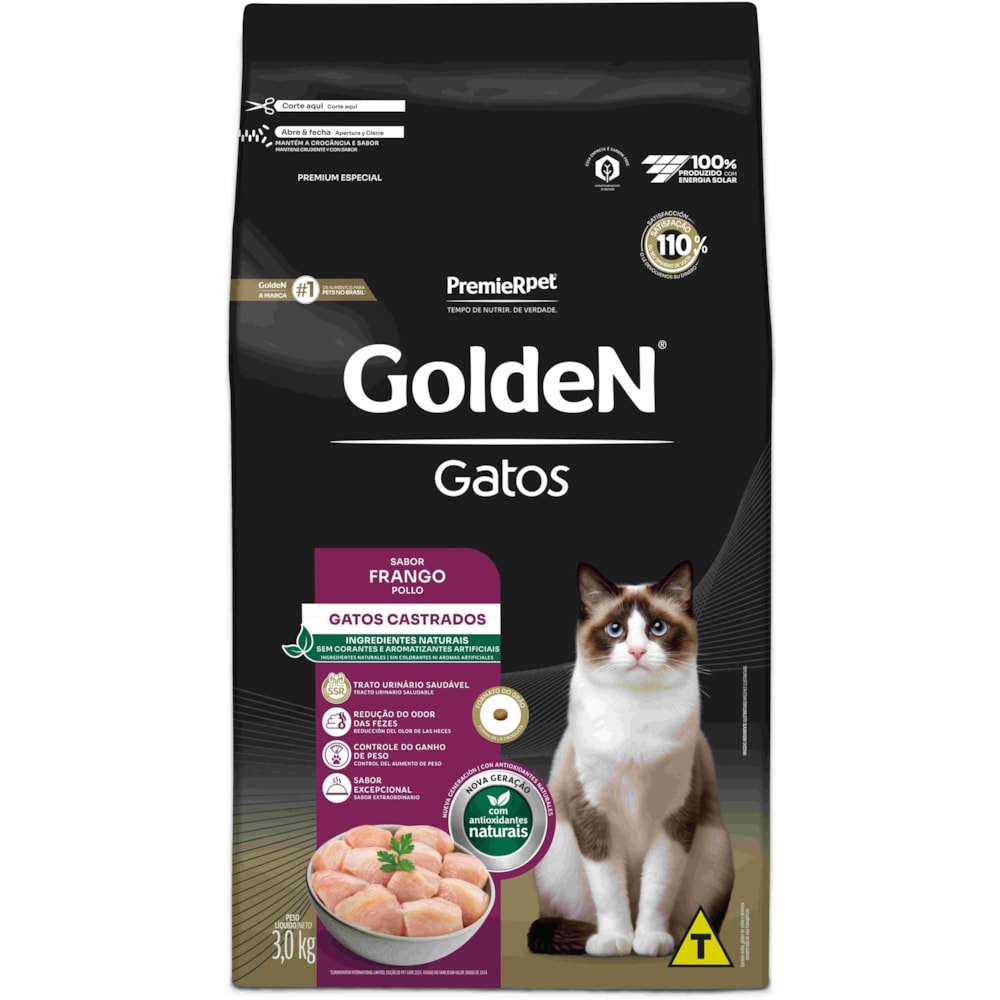 Ração Golden Formula Gatos Adultos Castrados Sabor Frango 3kg