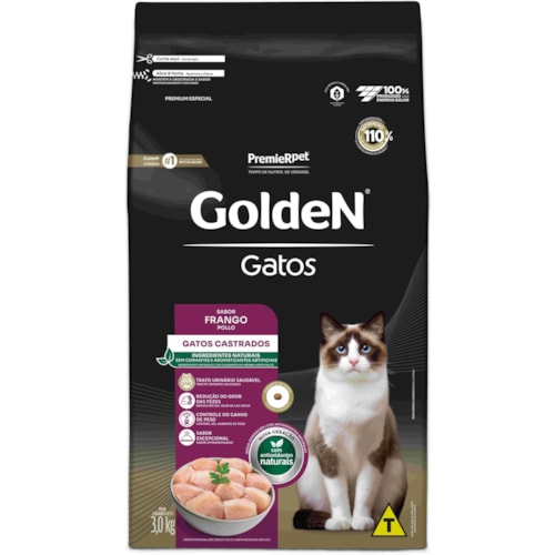 Ração Golden Formula Gatos Adultos Castrados Sabor Frango 3kg