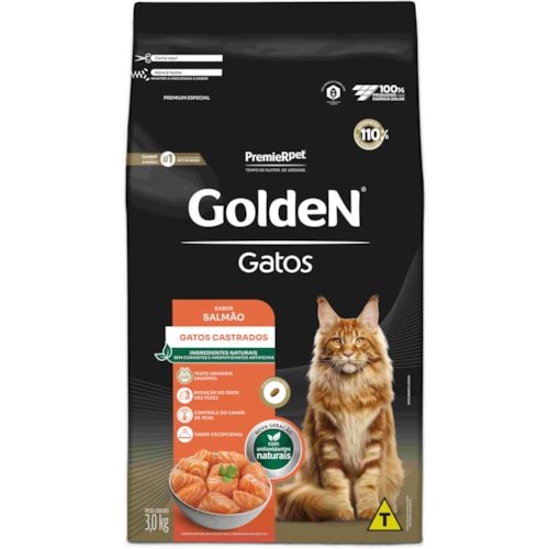 Ração Golden Formula Gatos Adultos Castrados Sabor Salmão 3kg