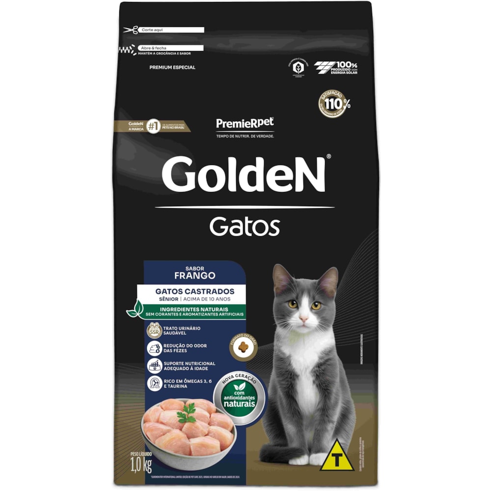 Ração Golden Formula Gatos Adultos Castrados Sabor Senior Frango 1kg