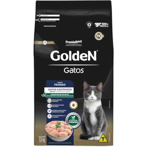 Ração Golden Formula Gatos Adultos Castrados Senior Sabor Frango 3kg - imagem adicional