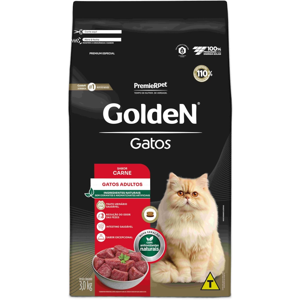 Ração Golden Formula Gatos Adultos Sabor Carne 3kg