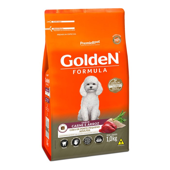 Ração Golden Fórmula Mini Bits Cães Adultos Raças Pequenas Carne e Arroz 1,0 kg