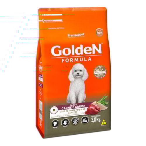 Ração Golden Fórmula Mini Bits Cães Adultos Raças Pequenas Carne e Arroz 3,0 kg
