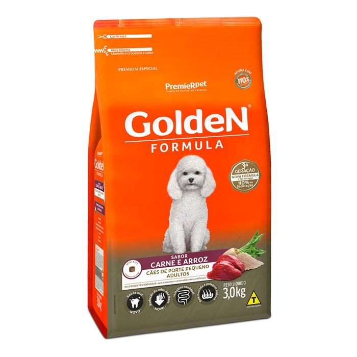 Ração Golden Fórmula Mini Bits Cães Adultos Raças Pequenas Carne e Arroz 3,0 kg